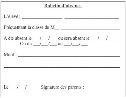 Absence des élèves – Ecole Notre Dame St Denis La Chevasse